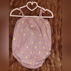 Baby Bgosh Pink Romper W/ Golden Flowers